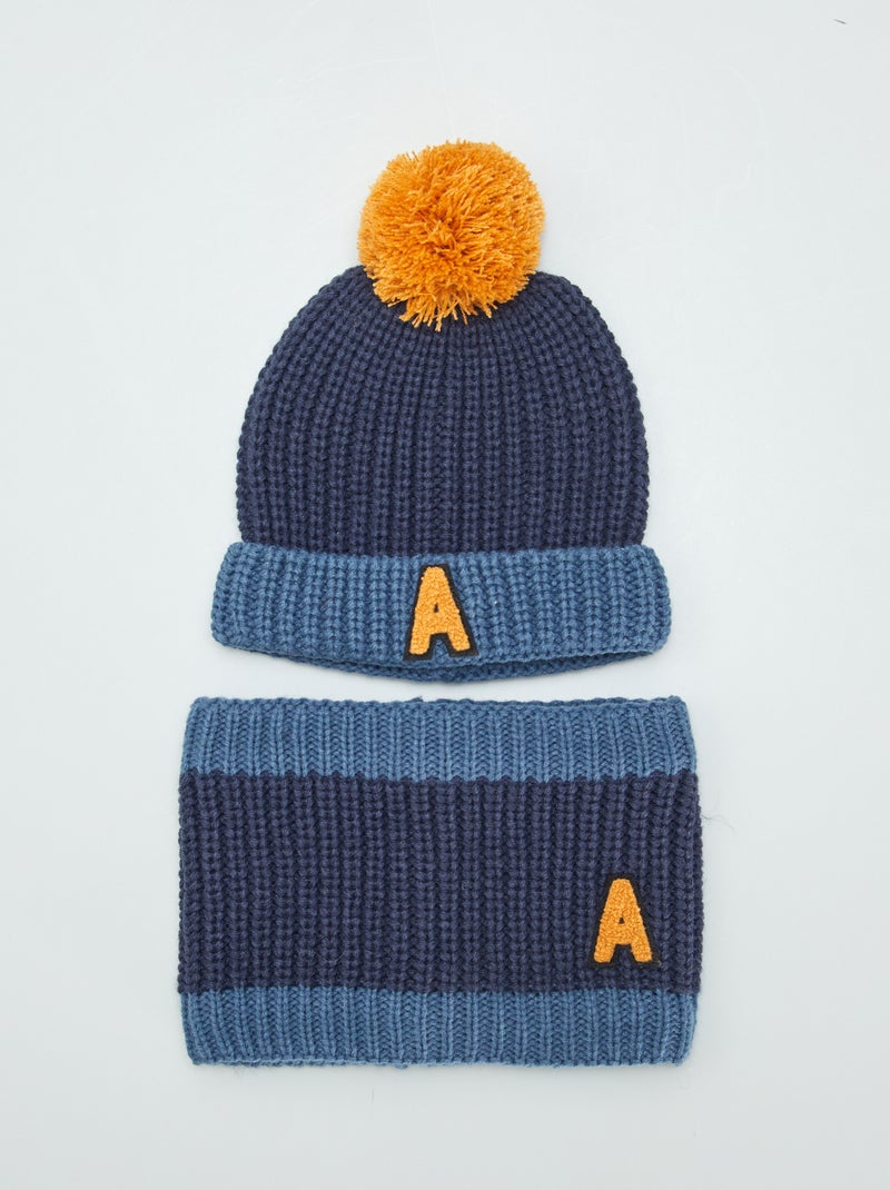 Conjunto gorro com pompom + gola snood forrada AZUL - Kiabi