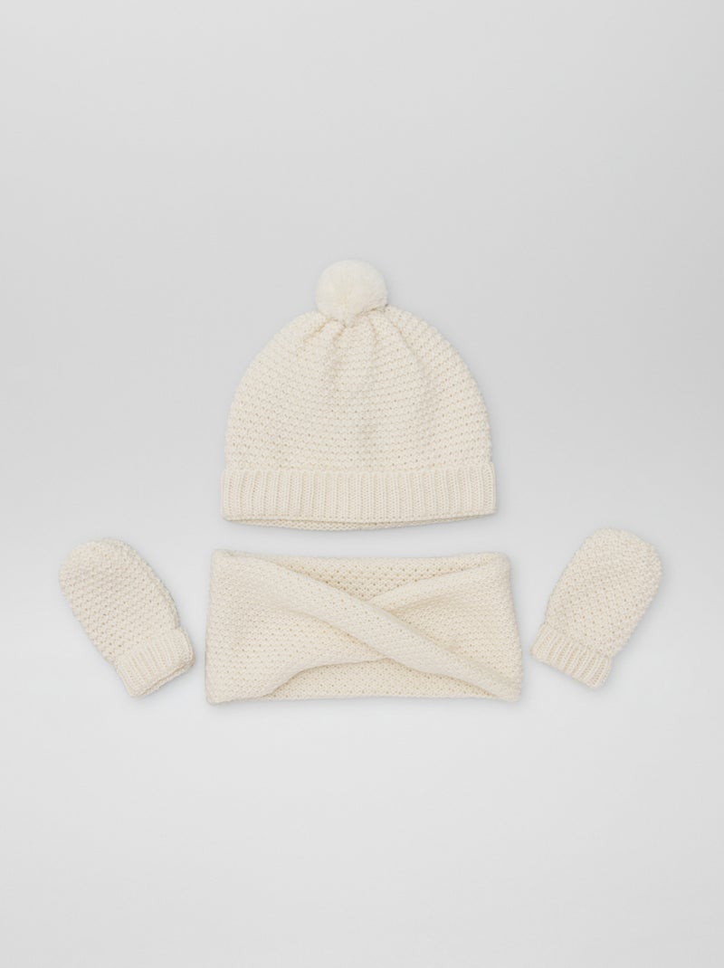 Conjunto gorro + gola + luvas - 3 peças BRANCO - Kiabi