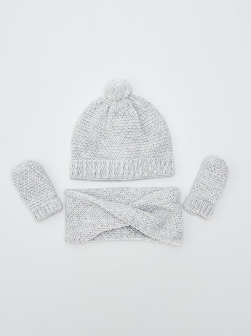 Conjunto gorro + gola + luvas - 3 peças CINZA - Kiabi