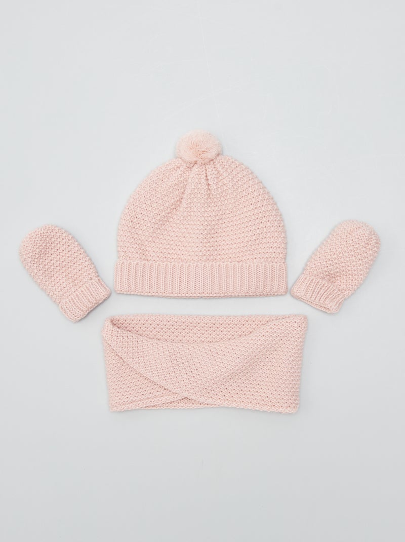 Conjunto gorro + gola + luvas - 3 peças ROSA - Kiabi