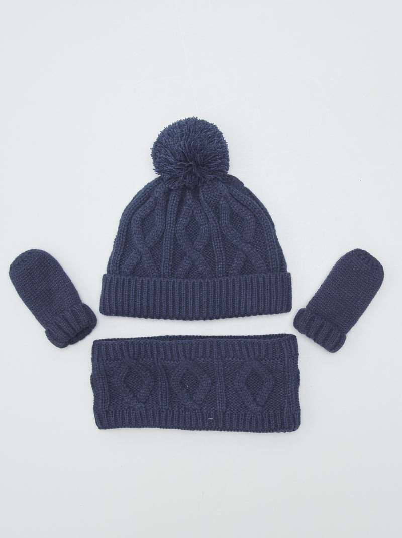Conjunto gorro + gola + luvas Azul Preto - Kiabi