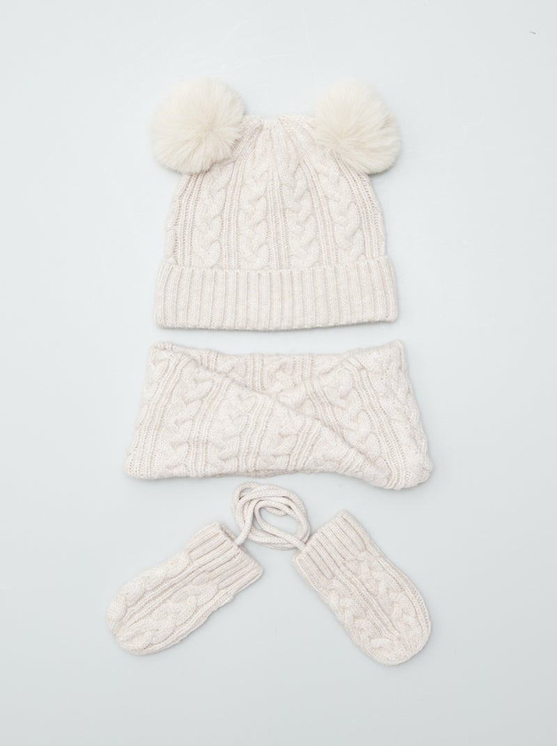 Conjunto gorro + gola + luvas entrançadas BEGE - Kiabi