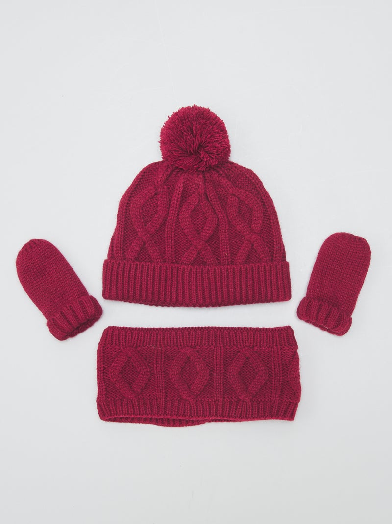 Conjunto gorro + gola + luvas VERMELHO - Kiabi