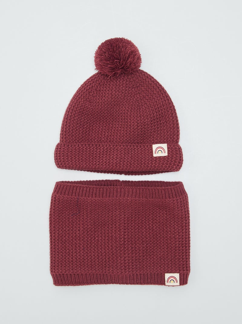 Conjunto gorro + gola snood com bordado 'arco-íris' VERMELHO - Kiabi