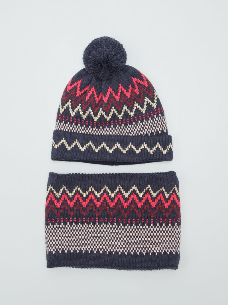 Conjunto gorro + gola snood em malha jacquard AZUL - Kiabi