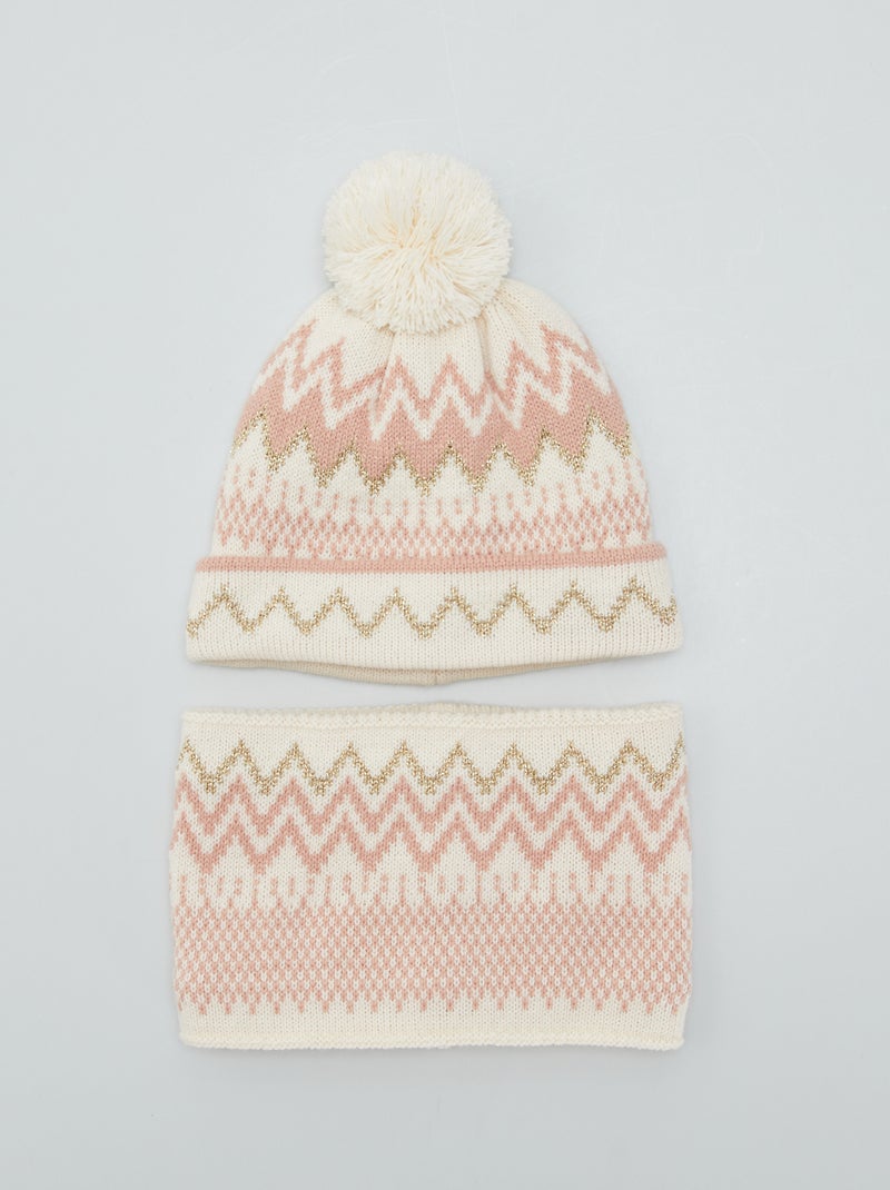 Conjunto gorro + gola snood em malha jacquard BEGE - Kiabi