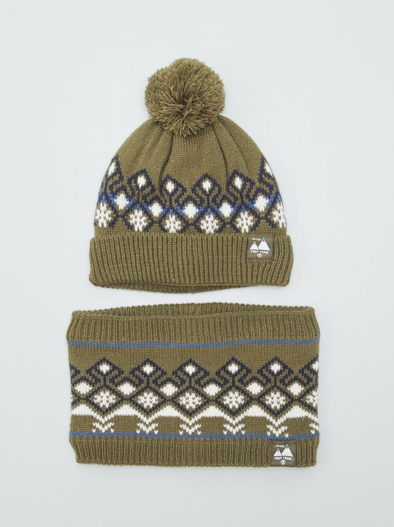 Conjunto gorro + gola snood em malha jacquard CAQUI - Kiabi