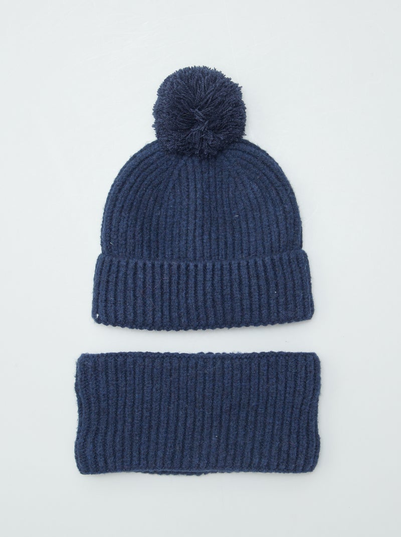 Conjunto gorro + gola snood em malha polar AZUL - Kiabi