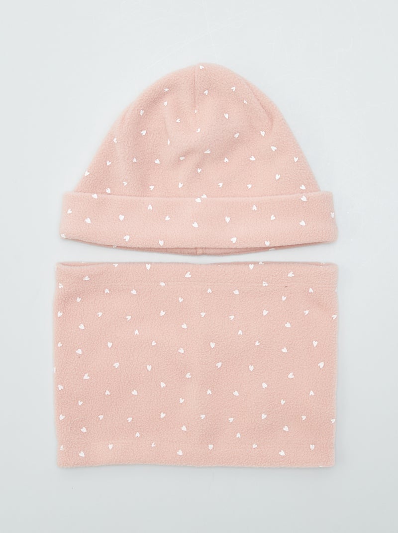 Conjunto gorro + gola snood em malha polar ROSA - Kiabi