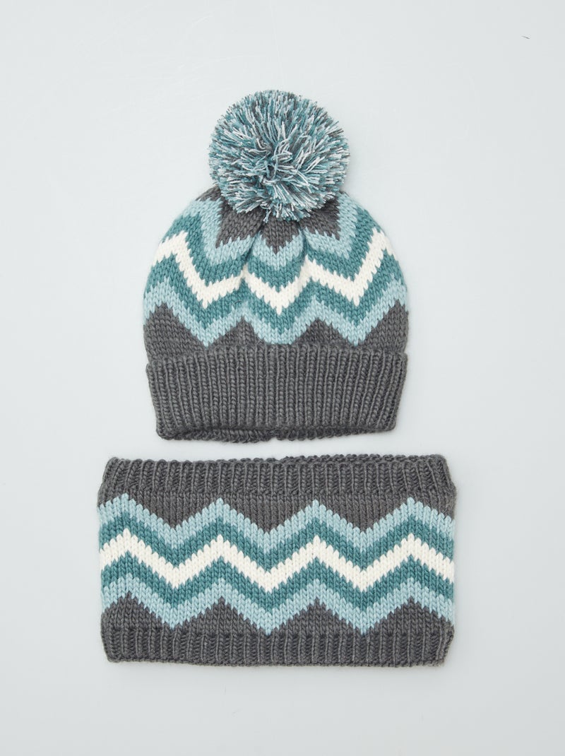 Conjunto gorro + gola snood estampada AZUL - Kiabi