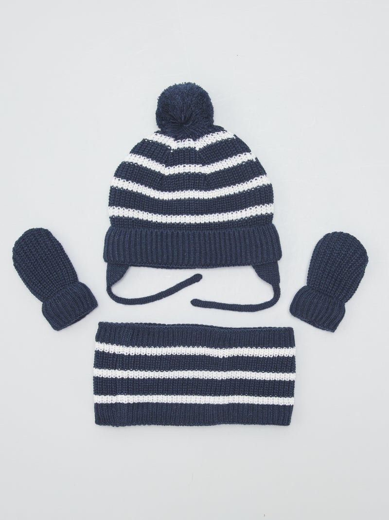 Conjunto gorro peruano + gola + luvas - 3 peças AZUL - Kiabi