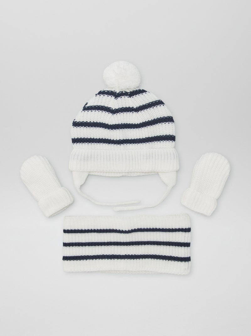 Conjunto gorro peruano + gola + luvas - 3 peças BRANCO - Kiabi