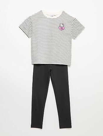 Conjunto \'Hello Kitty\' de 2 peças - camisola às riscas + legging