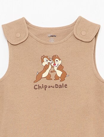 Conjunto jardineira com pés + body de manga comprida 'Disney'