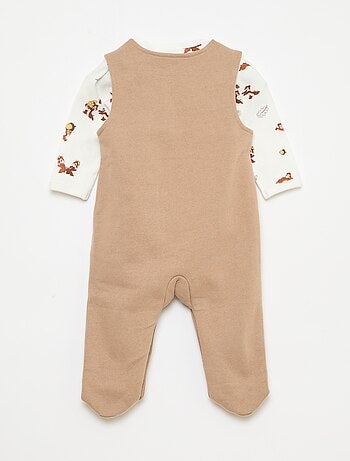 Conjunto jardineira com pés + body de manga comprida 'Disney'