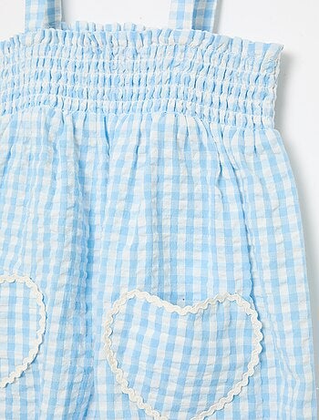 Conjunto jardineira + chapéu com padrão vichy - 2 peças