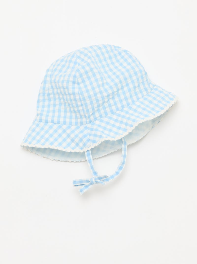 Conjunto jardineira + chapéu com padrão vichy - 2 peças Branco - Kiabi
