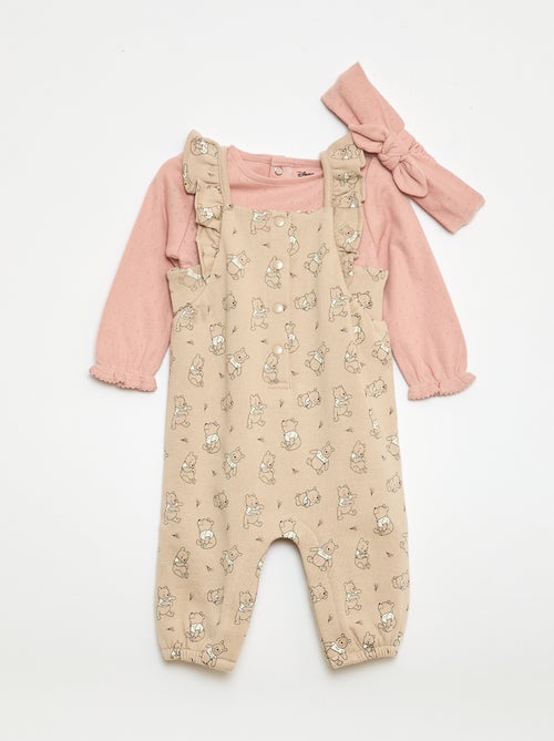 Conjunto Jardineira "Winnie" + fita de cabelo + t-shirt - 3 peças - Kiabi