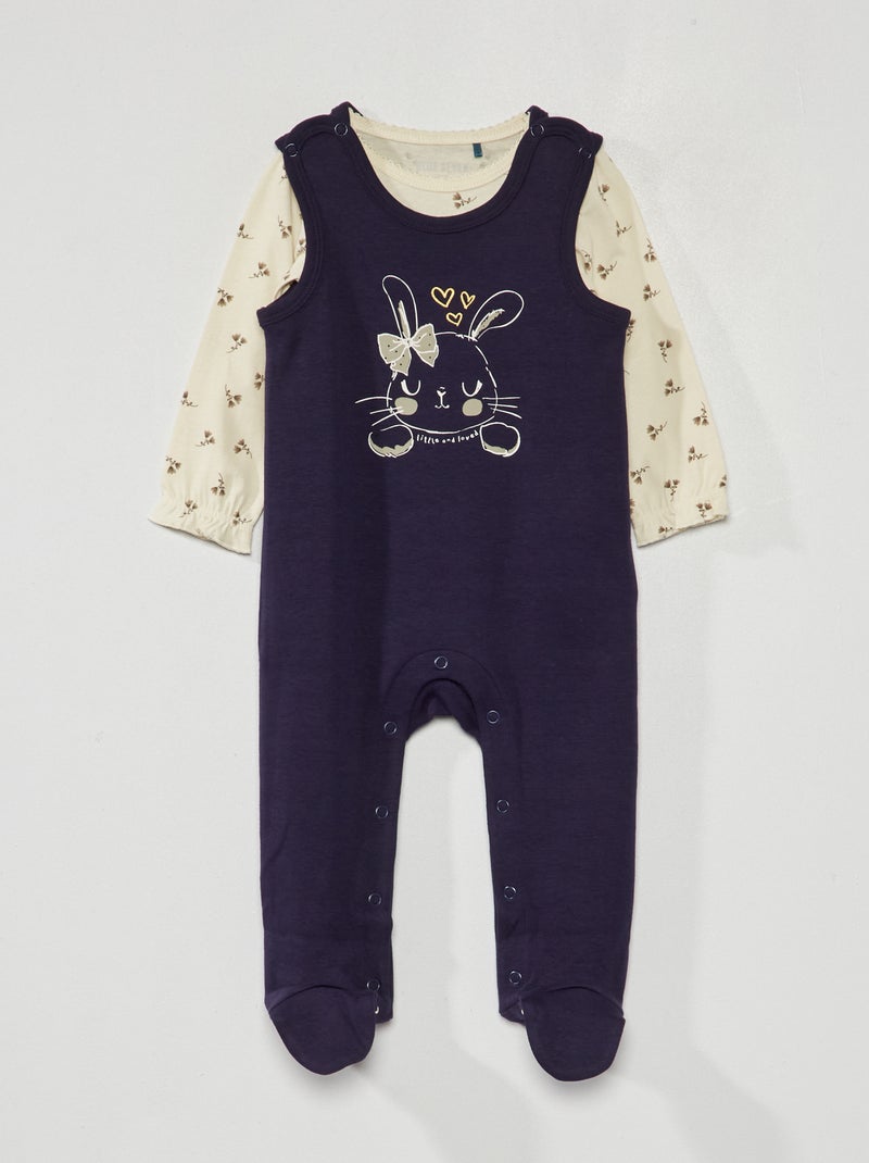 Conjunto jardineiras + body - 2 peças Branco/ Marinho - Kiabi