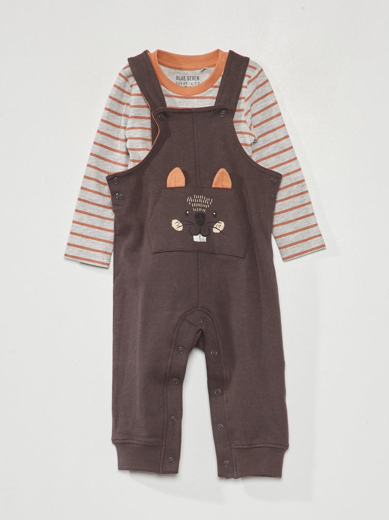 Conjunto jardineiras + body - 2 peças CINZA - Kiabi