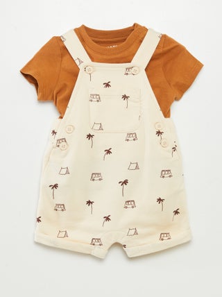 Conjunto jardineiras calções + t-shirt - 2 peças