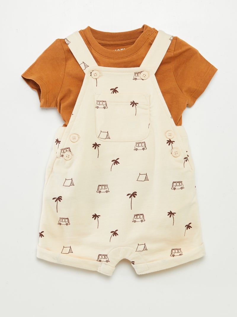 Conjunto jardineiras calções + t-shirt - 2 peças BRANCO - Kiabi