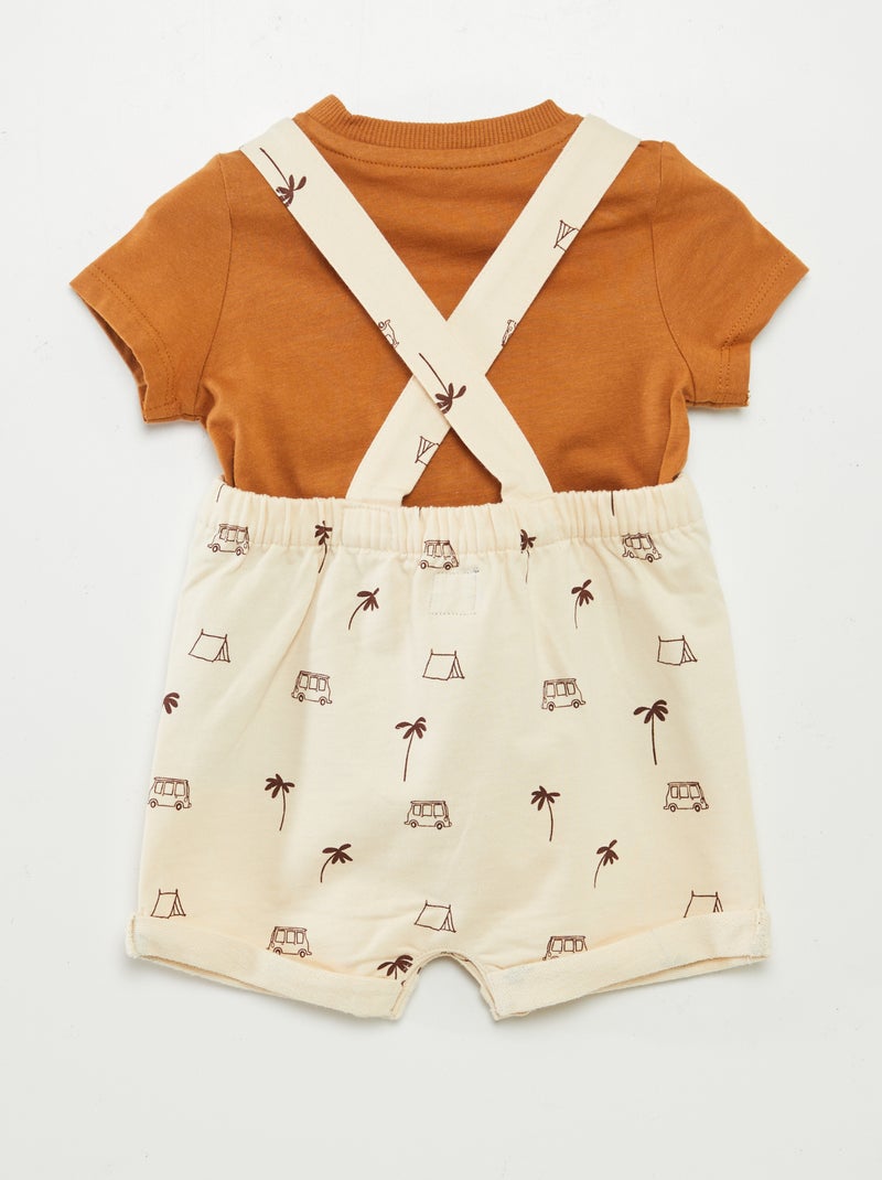 Conjunto jardineiras calções + t-shirt - 2 peças BRANCO - Kiabi