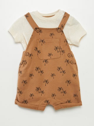Conjunto jardineiras calções + t-shirt - 2 peças