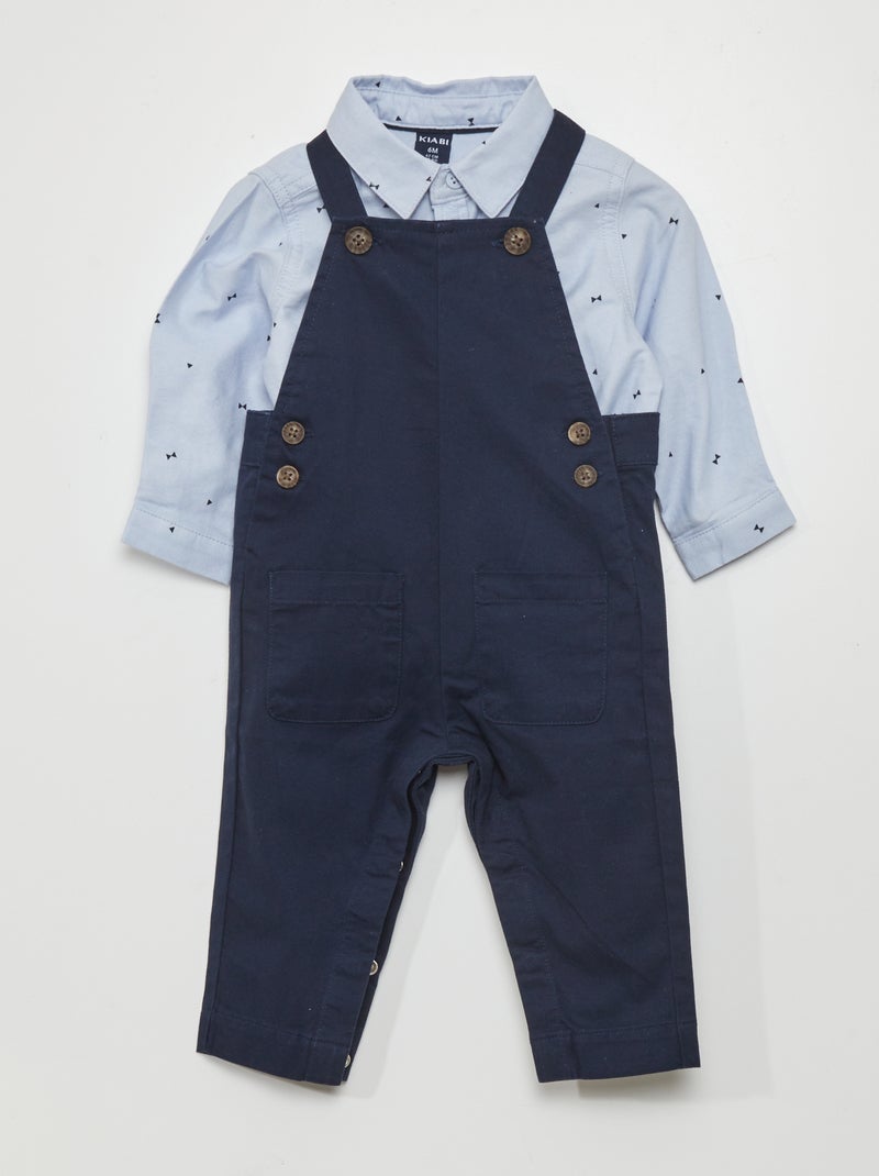 Conjunto jardineiras + camisa - 2 peças AZUL - Kiabi