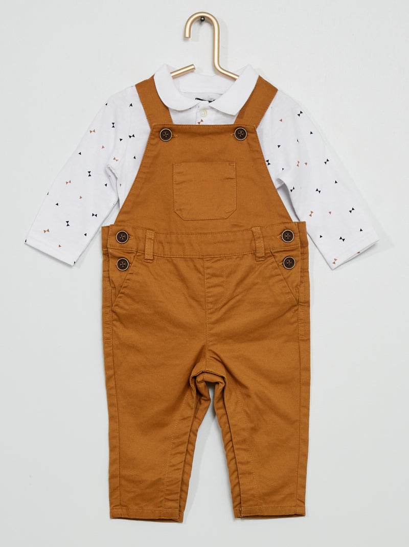 Conjunto jardineiras + polo BRANCO - Kiabi