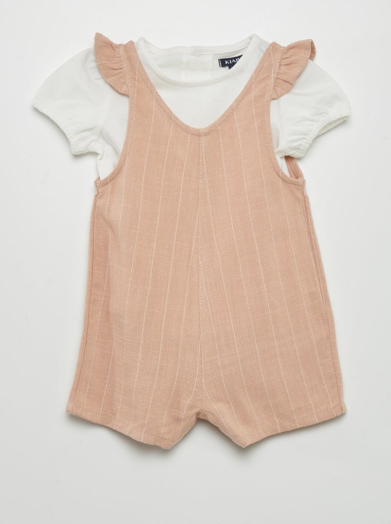 Conjunto jardineiras + t-shirt - 2 peças ROSA - Kiabi