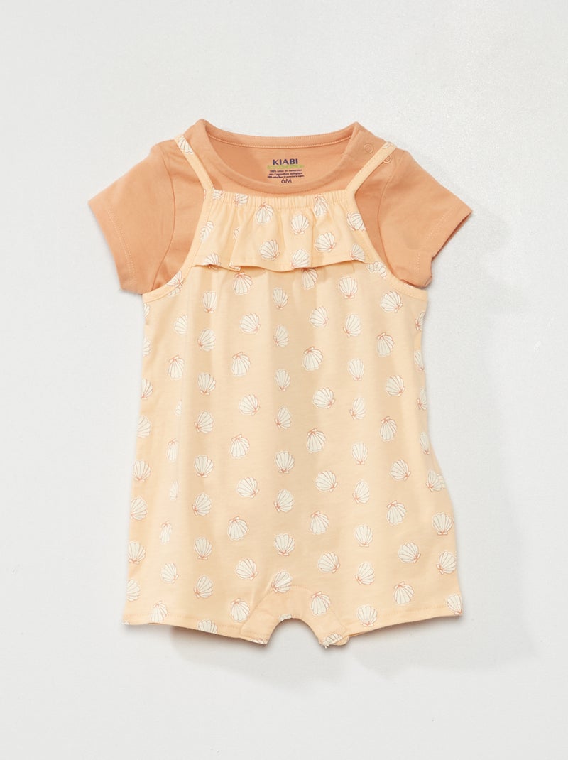 Conjunto jardineiras + t-shirt em algodão LARANJA - Kiabi