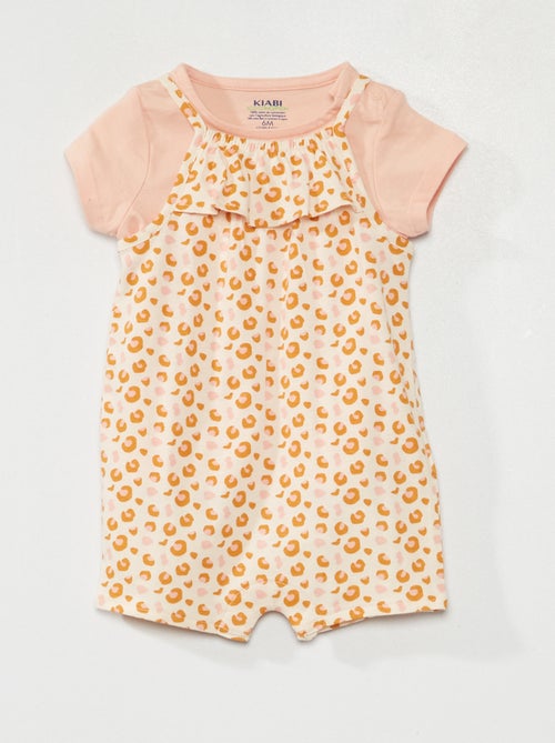 Conjunto jardineiras + t-shirt em algodão - Kiabi