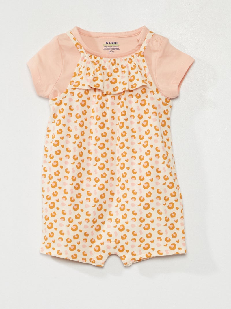 Conjunto jardineiras + t-shirt em algodão ROSA - Kiabi