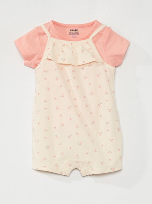 Conjunto jardineiras + t-shirt em algodão - Kiabi