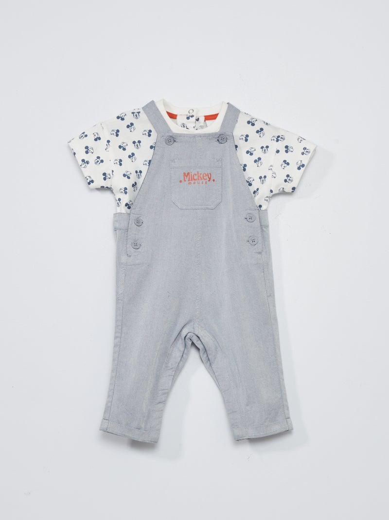 Conjunto jardineiras + t-shirt 'Mickey' - 2 peças BRANCO - Kiabi