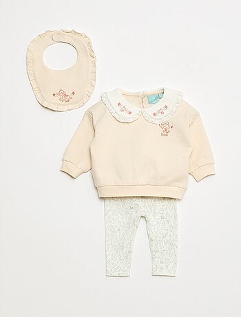 Conjunto de jogging sweatshirt + calças + babete 'Disney' 'Minnie' - 3 peças