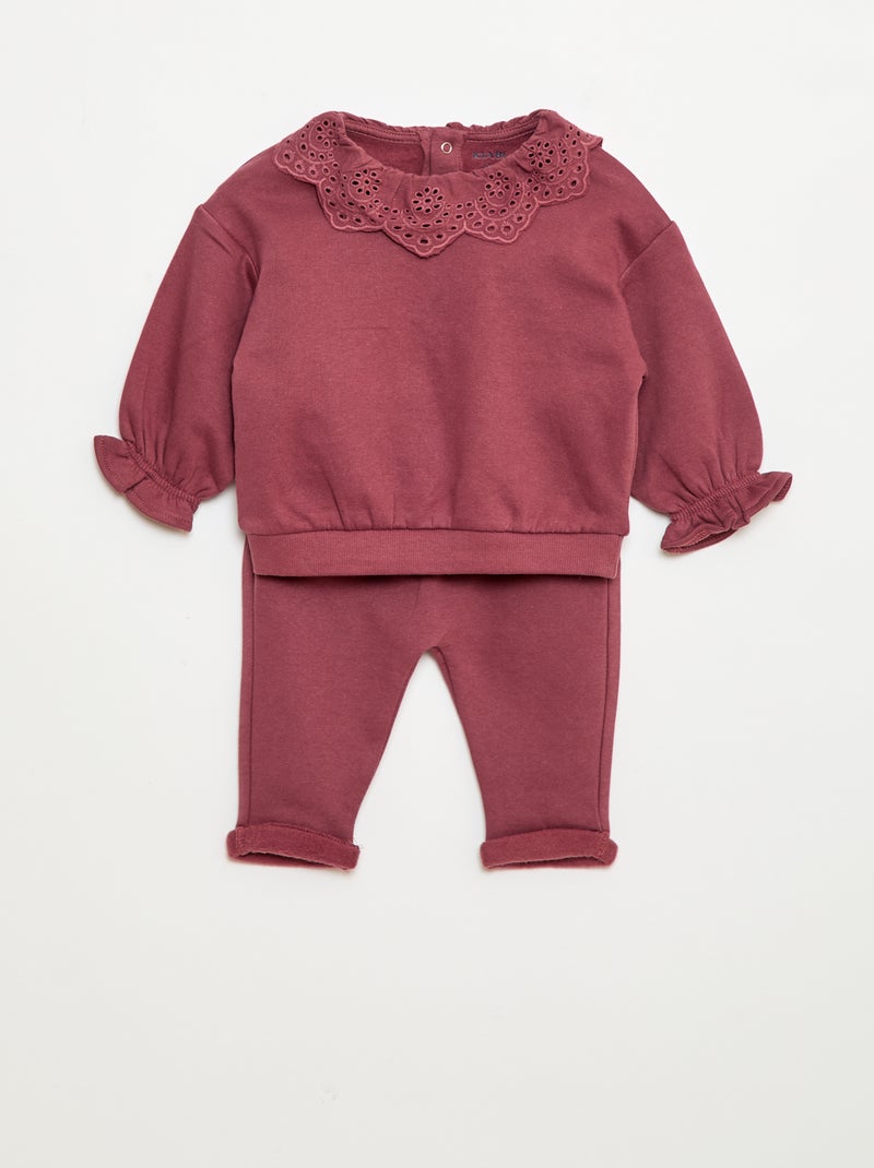 Conjunto jogging + sweat em moletom - 2 peças Rosa - Kiabi