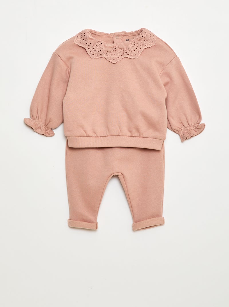 Conjunto jogging + sweatshirt em moletom - 2 peças Rosa - Kiabi