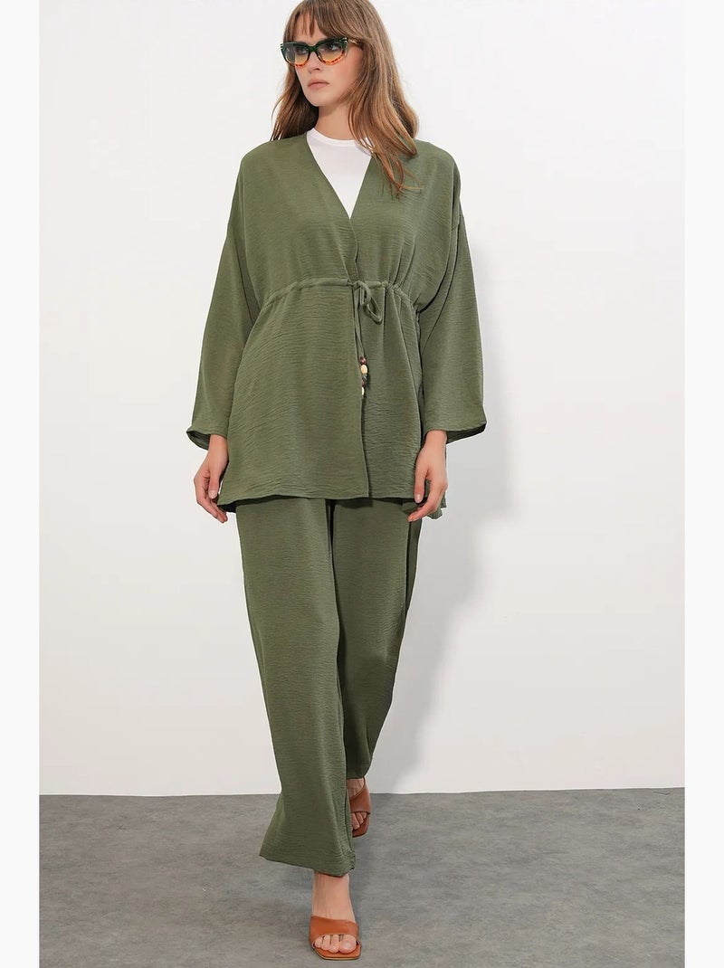 Conjunto kimono de duas peças com perna larga bdart Cáqui - Kiabi