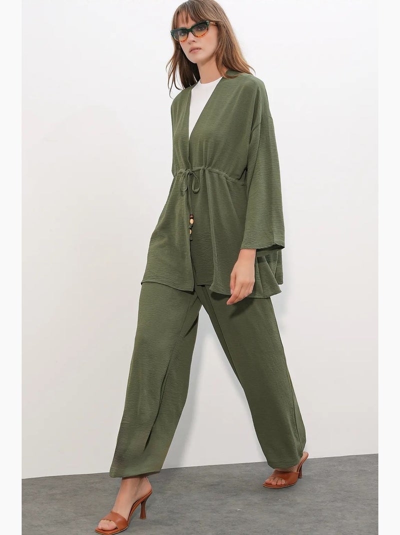 Conjunto kimono de duas peças com perna larga bdart Cáqui - Kiabi