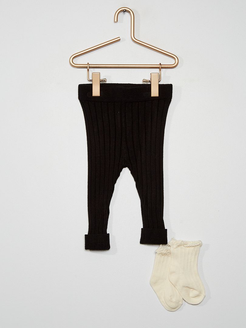Conjunto leggings caneladas + meias Preto - Kiabi