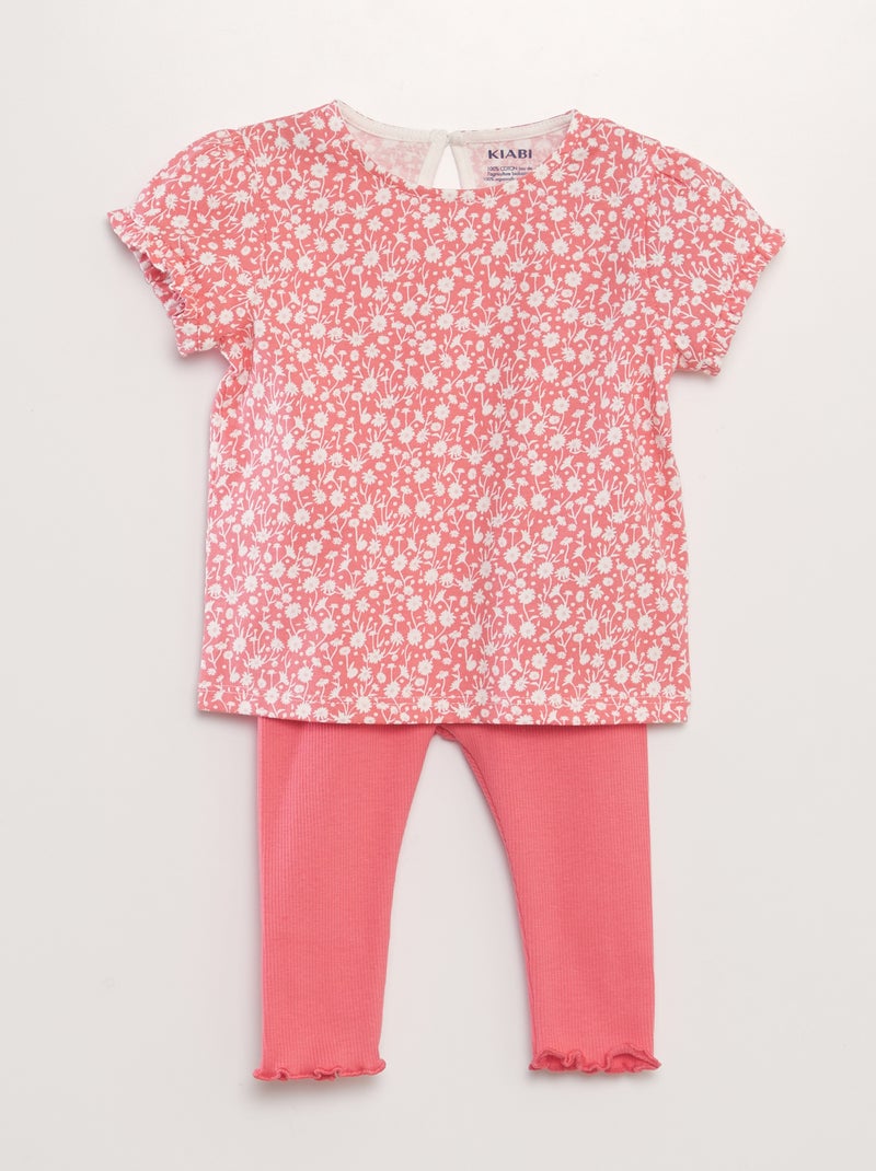 Conjunto leggings + t-shirt estampada - 2 peças ROSA - Kiabi
