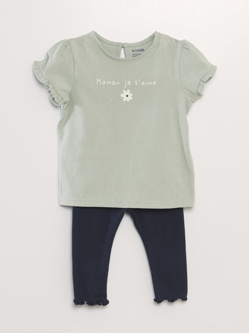 Conjunto leggings + t-shirt estampada - 2 peças VERDE - Kiabi