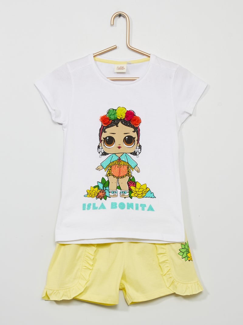 Conjunto 'LOL Surprise' t-shirt + calções Branco/ Amarelo - Kiabi