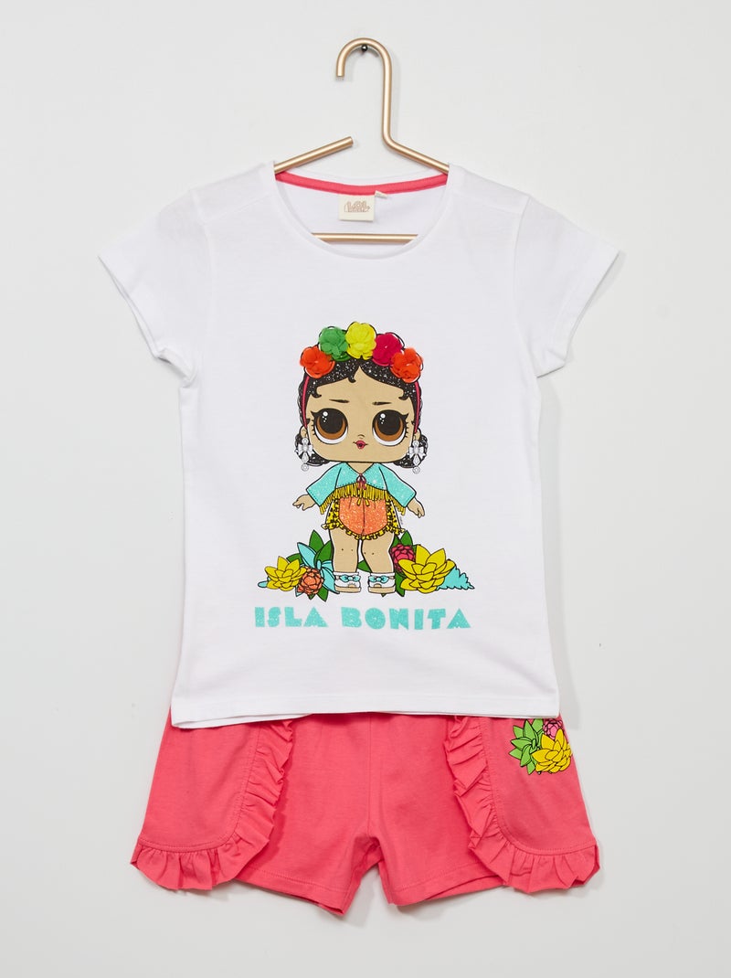 Conjunto 'LOL Surprise' t-shirt + calções Branco/ Rosa - Kiabi