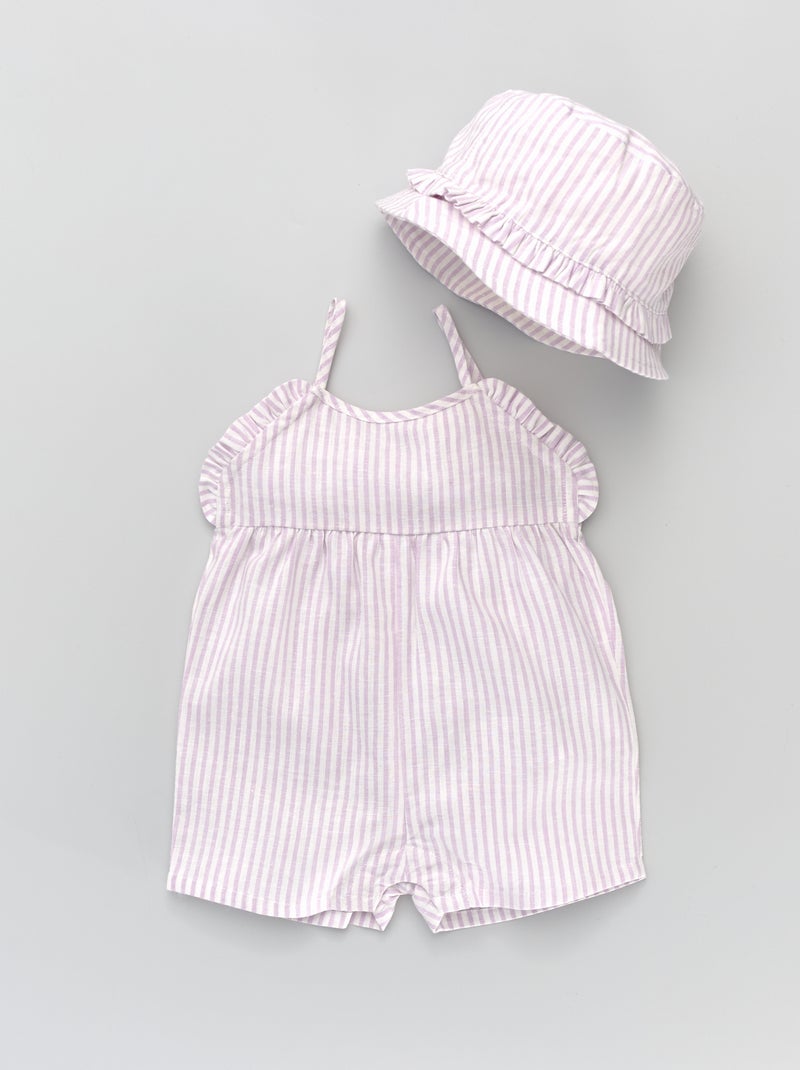 Conjunto macacão + chapéu de linho e viscose BRANCO - Kiabi