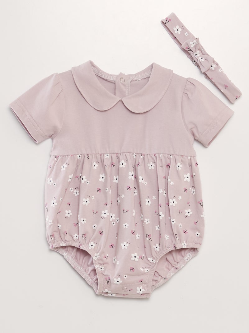 Conjunto macacão curto + bandolete  - 2 peças ROSA - Kiabi