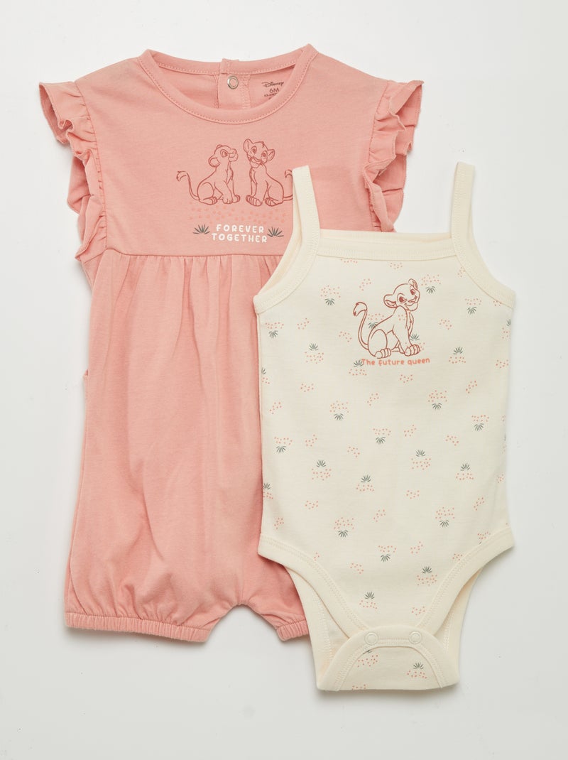 Conjunto macaco curto + body 'O Rei Leão'  - 2 peças ROSA - Kiabi