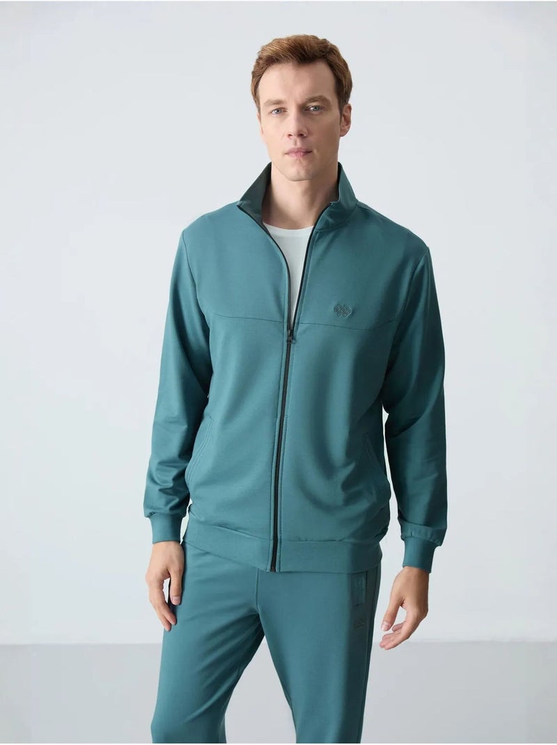 Conjunto masculino de sweatshirt com gola com fecho e calças tommy Azul-petróleo - Kiabi